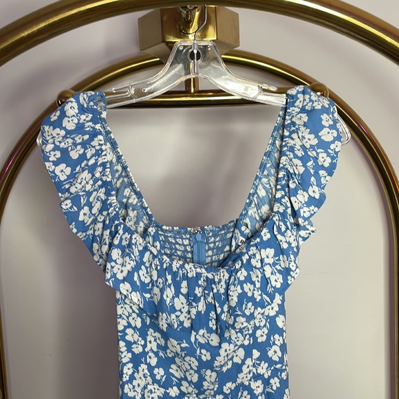 Reformation | Blue Bondi Ruffled Floral-print Crepe De Chine Midi Dress - Picture 6 of 12